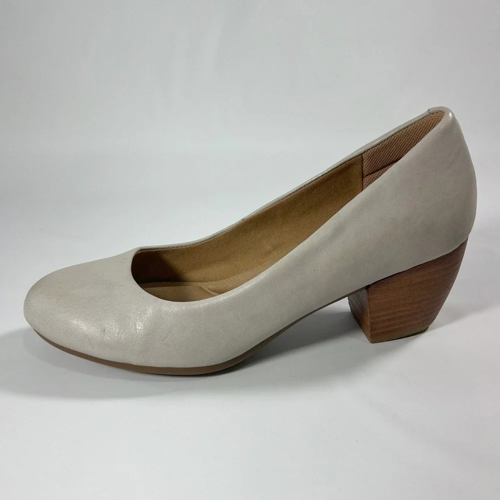 Comfortiva Amora Women's Tapioca Grey Leather Block Heel‎ Comfort Pumps 9.5M